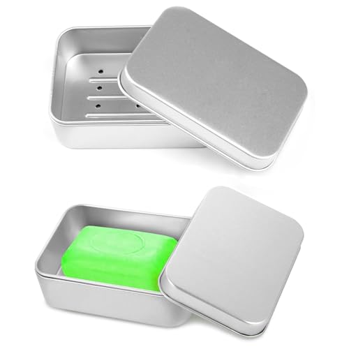 YPYMOD 2 Stück Seifenbox, Seifendose Reise, Seifenkiste Aluminium, Hostel Hotel Wohnheim Waschraum Seifenkiste Dreifach Dbtropfend Gesicht waschen Seife Quadratische Box(10cm*7cm*3.1cm) von YPYMOD