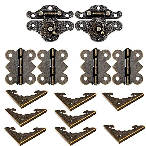 YUE QIN 2 Sets Antike Dekorative Haspe, Retro Haspen Riegel, dekorativer Holzschmuck, Vintage Scharnier mit 4 Stück Butterfly Scharniere und 8 Stück dekorative Box-Ecken YUE QIN 2 Sets Antike Dekorative Haspe, Retro Haspen Riegel, dekorativer Holzschmuck, Vintage Scharnier mit 4 Stück Butterfly Scharniere und 8 Stück dekorative Box-Ecken von YQ