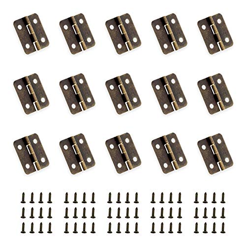 YUEQIN 50 Pcs Retro Türscharniere Mini Scharniere Retro Messingscharniere,Faltstoß Scharniere Anschlüsse Antike Bronze Schrank Schmuckschatulle Scharniere mit 200 Stück Schrauben,18mm*16mm von YQ