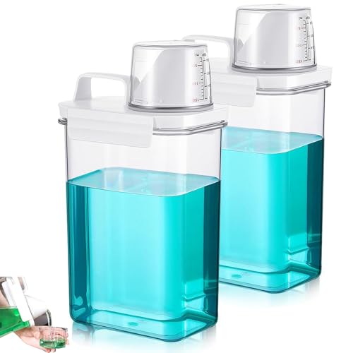 YQBFTC 2PCS 2300ml Waschmittel Aufbewahrung mit Messbecher,Waschmittel Waschpulver Aufbewahrungsbox,Luftdichter Waschmittelspender,Mehrzweck Waschmittelbox für WaschPulver,Wäscheparfüm,Getreide Reis von YQBFTC