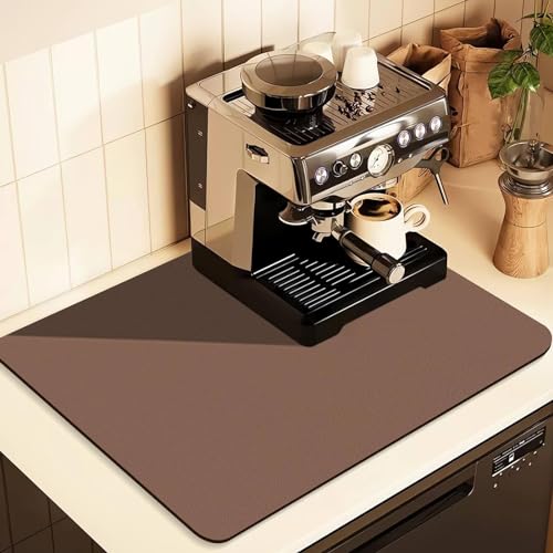 YQBFTC Abtropfmatte Geschirr,30x40cm Kaffeemaschine Matte Unterlage,Saugfähige Abtropfmatte Spüle mit PU Leder,Abtropfmatte Kaffeemaschine für Küche,Bad,Theke,rutschfest&Schnelltrocknend (Braun) von YQBFTC