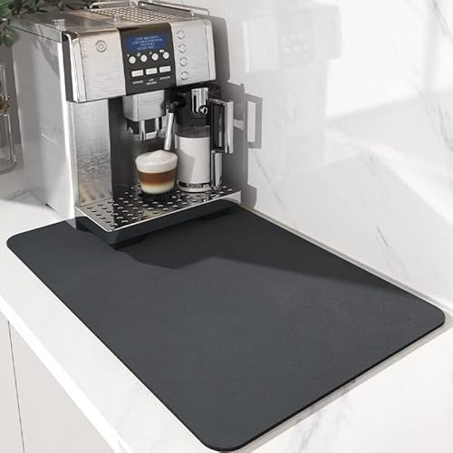 YQBFTC Kaffeemaschine Abtropfmatte,Schnelltrocknend Trockenmatte Abtropfmatte Geschirr,Kaffeemaschine Matte Unterlage,Spülmatte Super Saugfähige Abtropfmatte für Küche,Bad,Theke(30x40cm,Dunkelgrau) von YQBFTC