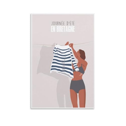 YQCQCS Bretagne Sommer Mädchen Vintage Reiseposter Leinwand Kunst Poster Bild Wanddekoration Malerei Poster Dekorative Poster von YQCQCS