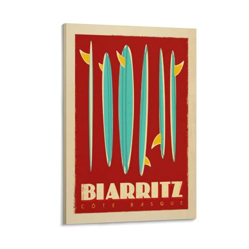 YQCQCS Vintage Biarritz Reiseposter Surfbretter Leinwand Kunst Poster Bild Wanddekoration Malerei Poster Dekorative Poster von YQCQCS