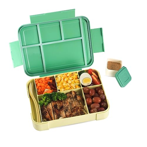 YQDMSD Brotdose Kinder mit Fächern, Lunchbox, Bento Box mit 5 Fächern, Brotbox, Jausenbox, Vesperdose Auslaufsichere für Kinder, Erwachsene, Schule Arbeit Picknick, Mikrowellen/Spülmaschinen von YQDMSD