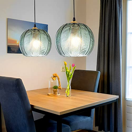 YQGOO 2 Stück Hängelampe Pendelleuchte Esstisch Wohnzimmer Vintage Grün Glas Wohnzimmerlampe 59in Höhenverstellbar Hängeleuchte E27 Pendellampe für Küche Bar Restaurant Ø: 25 cm(2 Stück) von YQGOO