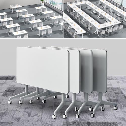 YQGOO 4PCS Konferenztisch Klappbarer, Klapptisch Schreibtisch mit Rollen Schreibtisch Maße 140x60 cm, Höhe 75 cm, Klappbarer Tisch Besprechungstisch für Büro, Besprechungsraum, Klassenzimmer (140CM) von YQGOO