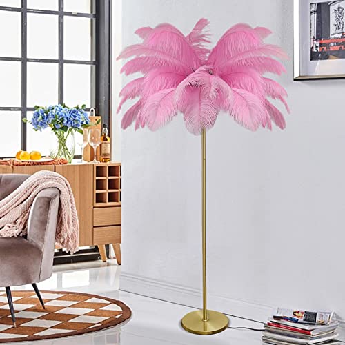 YQGOO Federlampe Stehlampe, Feder Stehlampe Wohnzimmer Palmen Lampe mit Federn,63IN Stehlampe Dimmbar Gold Straußenfeder Lampe Für Schlafzimmer mit Fußschalter (Pink) von YQGOO