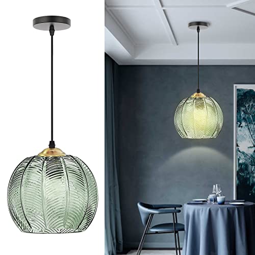 YQGOO Hängelampe Grün-Moderne Glas Pendelleuchte Esstisch Esszimmer PendellampeVintage Kürbisförmigem Glaslampenschirm, Hängeleuchte hoehenverstellbar 150cm Küche Schlafzimmer, E27(25cm/9.8in) von YQGOO
