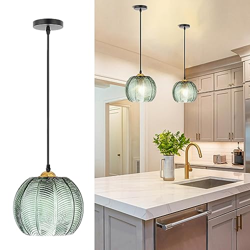 YQGOO Hängelampe Pendelleuchte Esstisch, Pendelleuchte Glas 3-flammig mit Grün Glas Lampenschirm Modern Design Kreative Hängeleuchte Höhenverstellbar Dekoration Pendellampe (1pack) von YQGOO