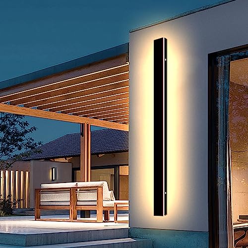 YQGOO Lange Wandleuchte Aussen Villa Wandleuchte Schwarze Wasserdicht IP65 Aussenlampe Wand, Moderne Dimmbar LED Aluminium Acryl Außenwandleuchten für Gärten Terrasse Veranda Garag (1pack 23.6in) von YQGOO