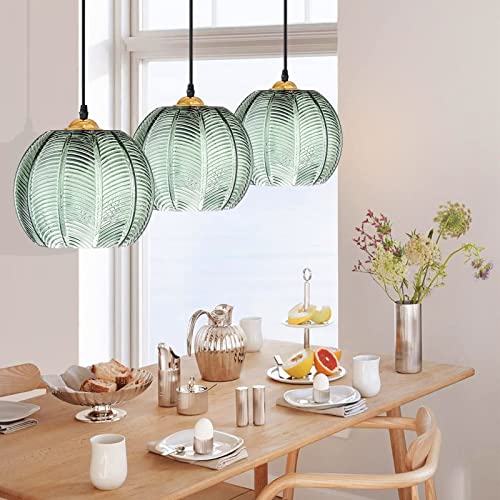 YQGOO pendelleuchte esstisch Industrielle Vintage Pendelleuchten Grünes Glas Kronleuchter Streifen Glas Lampenschirm E27 Moderne Hängelampe Deckenlampe für Küche Wohnzimmer (3pack) von YQGOO