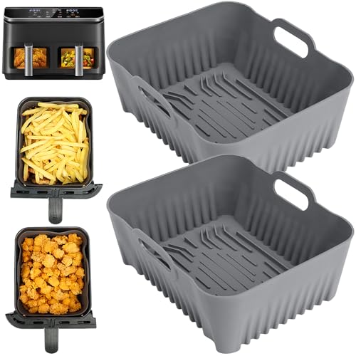 YQL 2 Stück Airfryer Silikonform für COSORI Heißluftfritteuse 2 Kammern 8,5L, Silikonform für Heissluftfritteuse COSORI CAF-R901-AEU Dual Basket, Rechteckiges Airfryer Zubehör Wiederverwendbar von YQL