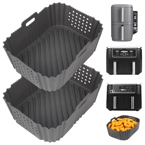 YQL 2 Stück Airfryer Silikonform für Ninja Double Stack XL SL400EU/SL400EUCP, Airfryer Zubehör für Ninja Double Stack XL 9,5L, Silikon Einsatz für Heißluftfritteuse AF400EU/ AF400EUCP (Grau) von YQL