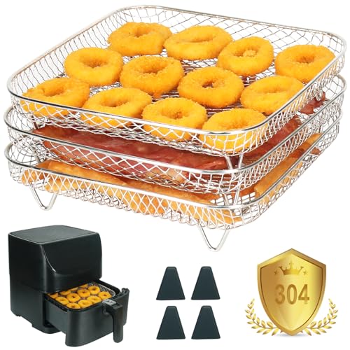 YQL Airfryer Zubehör für COSORI Heißluftfritteuse 5,5L/6,4L, Russell Hobbs XXL 8L, 20cm (Diagonale: 25,5cm) Stapelbare Gitter für Heißluftfritteuse, 304 Edelstahl Heißluftfritteuse Körbe Eckig von YQL