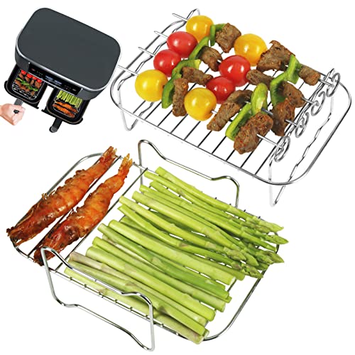 YQL Airfryer Zubehör für Ninja Foodi Dual Zone Heißluftfritteuse AF300EU/ AF200EU, 304 Heißluftfritteuse Grillrost mit 4 Spieße, Heißluftfritteuse Zubehör für Ninja Foodi Dual Zone 7,6L von YQL