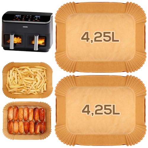 YQL Airfryer Backpapier für Cosori Heißluftfritteuse 2 Kammern Airfryer 8,5L, Air Fryer Zubehör für Cosori CAF-R901-AEU Doppel-Heißluftfritteuse/Cookwise Dual Zone 9L, 100 Stück Air Fryer Einsatz YQL Airfryer Backpapier für Cosori Heißluftfritteuse 2 Kammern Airfryer 8,5L, Air Fryer Zubehör für Cosori CAF-R901-AEU Doppel-Heißluftfritteuse/Cookwise Dual Zone 9L, 100 Stück Air Fryer Einsatz von YQL