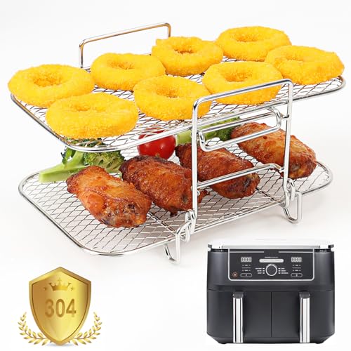YQL Airfryer Zubehör für Ninja Foodi Max Dual Zone AF400EU/AF400EUCP, Heißluftfritteuse Zubehör, 304 Edelstahl Airfryer Rack für Ninja Double Stack XL Heißluftfritteuse 9,5L SL400EU/SL400EUCP von YQL