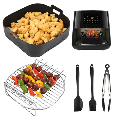 YQL 20,5cm Airfryer zubehör Quadrat für Heißluftfritteuse 5,5L-8L, Heißluftfritteuse Zubehör für Russell Hobbs Airfryer 8L/ Philips Airfryer XL/XXL/Ninja AF180DE/ COSORI Turboblaze Air Fryer von YQL