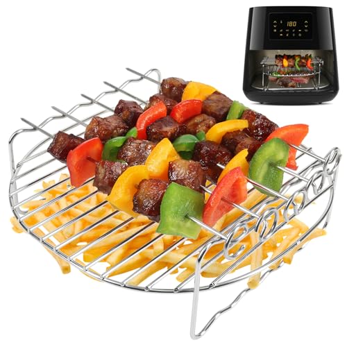 YQL Airfryer zubehör für Philips Airfryer XL/XXL/Russell Hobbs Heißluftfritteuse 8L, 304 Edelstahl Airfryer Grillrost mit 5 Spieße, Heißluftfritteuse Zubehör für Ninja/COSORI Air Fryer (5,5L-8L) von YQL