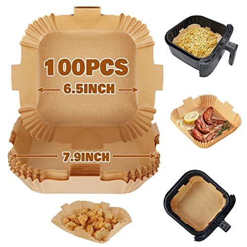 YQL 100 Stück Backpapier für heißluftfritteuse 3,5L-6L, Quadrat Backpapier Airfryer 16,5cm für Ninja AF140EU/SL300EU, Phillips, Tefal Easy Fry, COSORI XXL, MEDION XL, Russell Hobbs Heißluftfritteuse von YQL
