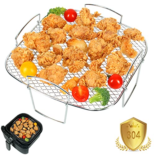 YQL Heißluftfritteuse Zubehör für Cosori Heißluftfritteuse 5,5L XXL/6,4L, Ninja Heißluftfritteuse Max Pro 6,2L AF180EUCP, 21cm (Diagonale: 24,5cm) 304 Edelstahl Quadratisch Air Fryer Rack von YQL