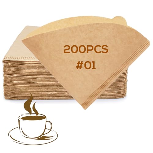 YQL Kaffeefilter v01, 200 STÜCKE Ungebleichte Kaffeefilter Größe 01, Coffee Filter Paper für Kaffeetropfkegel/Übergießmaschinen (1-2 Tassen) von YQL