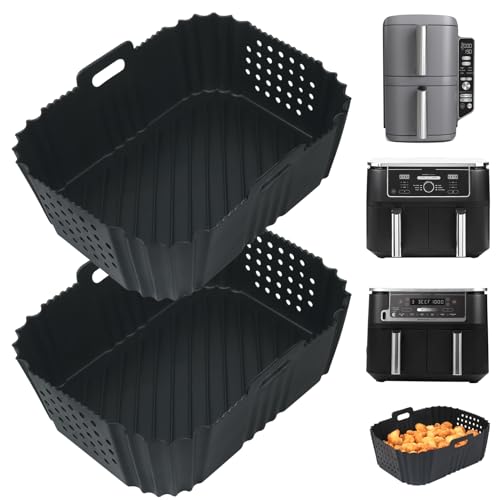 YQL Airfryer Zubehör für Ninja Double Stack XL SL400EU/SL400EUCP, 2PCS Silikonform Heißluftfritteuse Double Stack XL 9,5L, Airfryer Einsatz für Heißluftfritteuse Ninja AF400EU/AF400EUCP (Schwarz) von YQL