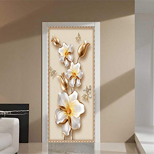 YQLKD Türposter Europäische Art 3D Relief Blumen Foto Wandbild Tür Aufkleber von YQLKD