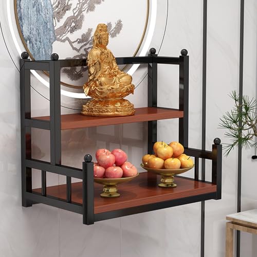 YQMHEZ Wandmontierter Buddhistischer Altarbisch, Bohnentisch Aus Metall, Altarregal für Heiligtum, Drei-Ebenen-Meditationstisch für Heiligtum, Buddha-Nische Weihrauch Im Haus(Schwarz+Rot,50cm/19.7in) von YQMHEZ