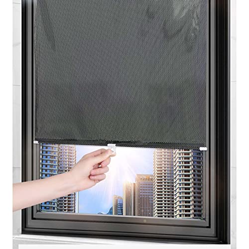 Saugnäpfen-Fensterabdunklung,Einstellbare Verdunkelungsvorhänge Jalousien,Licht filternde Rollos,für Haus & Büro,Küche,Bad,Auto,Verdunklungsrollo ( Schwarz Polka Dot),W45cm*L125cm(W17.7in*L49.2in) von YQOLG87