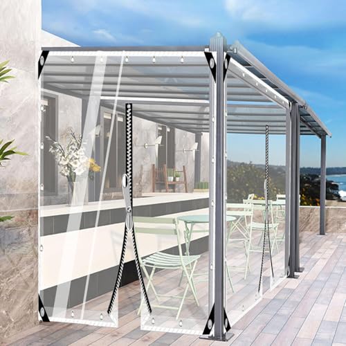 YQOLG87 Klare Zeltplanen mit Ösen,PVC-Kunststoff-Plane mit Reißverschluss-Tür,Outdoor Regenvorhang Fenster,wasserdichte transparente Plane für Terrasse,Reißfest,1.7x2.5m/5.6 * 8.2ft-A von YQOLG87