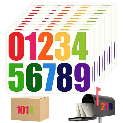 YQQYG 100 Stück Zahlen Aufkleber, 10 Blatt Bunt Briefkastennummern 10 cm Zahlen zum Aufkleben, Zahlen-Sticker Klebezahlen, Zahlenaufkleber, Wasserdichte Selbstklebende Vinyl Aufkleber für Adressschild von YQQYG
