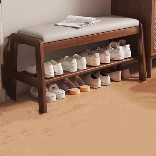 YQWDWD Schuhbank Gummiholz Schuhregal Shoe Storage Bench mit Sitzfläche Garderobenbank für Eingang, Schlafzimmer, Flur, Wohnzimmer A,100 * 34 * 42CM von YQWDWD