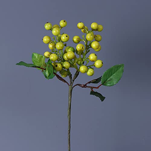 YQYAZL Künstliche Beeren-Stiele mit grünen Blättern, Blumenbeerenzweige, Stechpalmenzweig, Blumenarrangement für Hochzeit, Brautschmuck, Heimdekoration, Grün, 6 Stück von YQYAZL