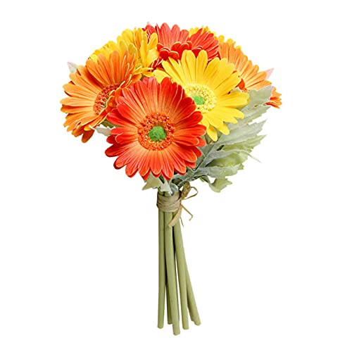 YQYAZL Künstliche Gerbera, Einzelstiel, Blumenstrauß, Kunstseide, dekorativ, für drinnen und draußen, Zuhause, Garten, Büro, Hotel, Hochzeit, Party, orange-gelb von YQYAZL