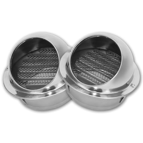 LüFtungsabdeckung 50mm~300mm（2in~12in）Edelstahl LüFtungsgitter Rund, Abdeckung Dunstabzug AußEn, Mit Insektennetz Geeignet FüR LüFtungsschlitze, KüChen, Silber, 2er-Pack(90mm (3.5 inches)2pack) von YQYHNB
