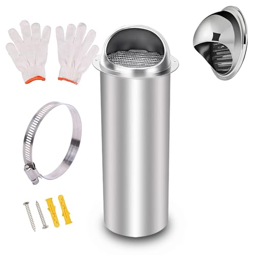 LüFtungsrohr Abdeckung 70mm~200mm, Abluftgitter AußEn Edelstahl 304, Wetterschutzgitter LüFtungsgitter, Mit Insektennetz, Geeignet FüR Badezimmer, KüChe, BüRo, Garage(D : 100mm;L : 370mm) von YQYHNB