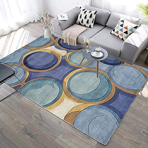 YQZS Wohnzimmer Teppich Kurzflor Teppich Abstrakte Blaue Kreise Couchtisch Teppich Schlafzimmer Teppich Wohnzimmer,160X230(63X90inch) von YQZS