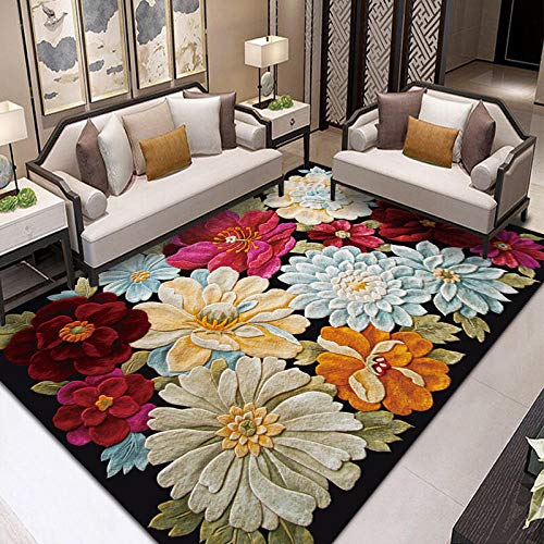 YQZS Wohnzimmer Teppich Kurzflor Teppich Blumen in voller Blüte Rechteckiger Deko-Teppich，200X300cm(79X119inch) von YQZS