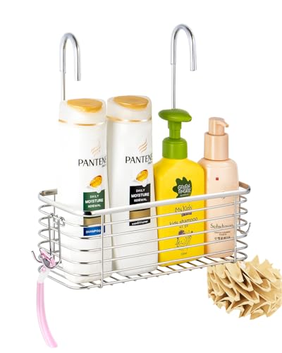 YQh Hängendes Duschregal, Badezimmer-Regal, Shampoo-Halterung, der Haken auf der Rückseite kann gedreht werden und kann an den Wasserhahn oder die Querstange gehängt werden, 304 Edelstahl, rostfrei YQh Hängendes Duschregal, Badezimmer-Regal, Shampoo-Halterung, der Haken auf der Rückseite kann gedreht werden und kann an den Wasserhahn oder die Querstange gehängt werden, 304 Edelstahl, rostfrei von YQh