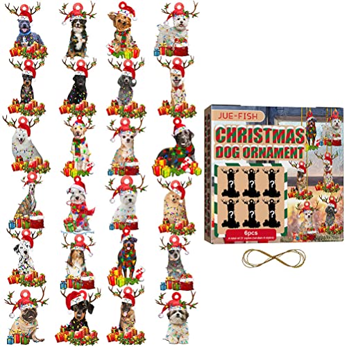 6 Stück Weihnachts-Hunde-Ornamente für Weihnachtsbaum, verschiedene Holz-Weihnachtshunde-Figuren, Ornamente für Weihnachtsbaum, hängende Dekorationen, 9,9 cm (zufällige Ornament) von YQkoop