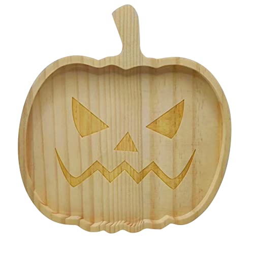 YQkoop Halloween Kürbis Teller Holz Dekorativer Teller Speiseteller Holzteller, einfache Reinigung & leicht für Snack, Dessert von YQkoop
