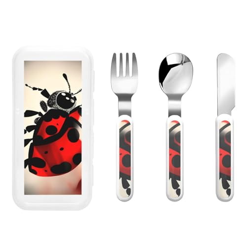 Art Ladybug Tracks Reiseutensilien-Set mit Etui, inklusive Gabel, Löffel, Messer, ergonomischer Löffel für Rechtshänder Art Ladybug Tracks Reiseutensilien-Set mit Etui, inklusive Gabel, Löffel, Messer, ergonomischer Löffel für Rechtshänder von YQxwJL