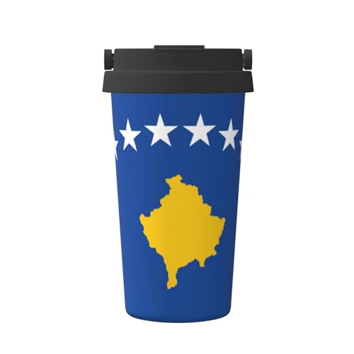 Kaffeetasse mit Motiv Flagge des Kosovo, auslaufsicher, Kaffeetasse mit Deckel, Kaffee-Thermoskanne, zum Verschenken oder für den täglichen Gebrauch von YQxwJL