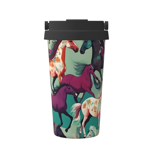 Kaffeetasse mit Pferdemotiv, auslaufsichere Kaffeetasse mit Deckel, Kaffee-Thermoskanne, zum Verschenken oder für den täglichen Gebrauch von YQxwJL