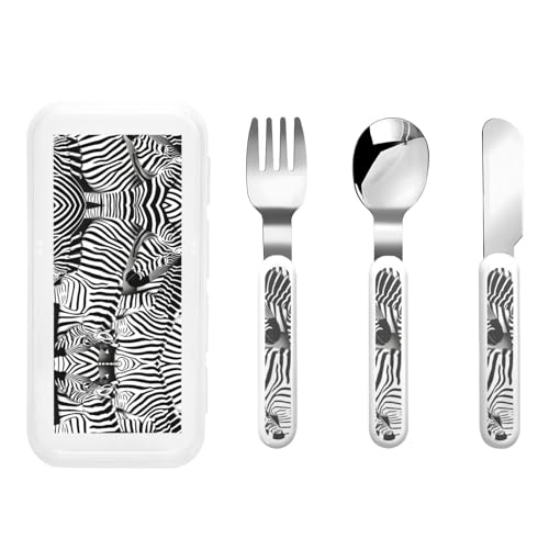 Reiseutensilien-Set mit Etui, Zebramuster, inklusive Gabel, Löffel, Messer, ergonomischer Löffel für Rechtshänder von YQxwJL