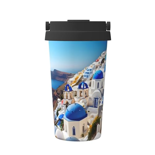 Santorini Kaffeetasse mit griechischer Insel und Meerblick, auslaufsichere Kaffeetasse mit Deckel, Kaffee-Thermos, zum Verschenken oder für den täglichen Gebrauch Santorini Kaffeetasse mit griechischer Insel und Meerblick, auslaufsichere Kaffeetasse mit Deckel, Kaffee-Thermos, zum Verschenken oder für den täglichen Gebrauch von YQxwJL