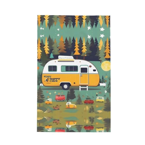 YQxwJL Happy Bus Camper Print Waffel-Küchentücher, schnell trocknend, ultraweich, super saugfähig, Handtücher zum Trocknen von Geschirr von YQxwJL