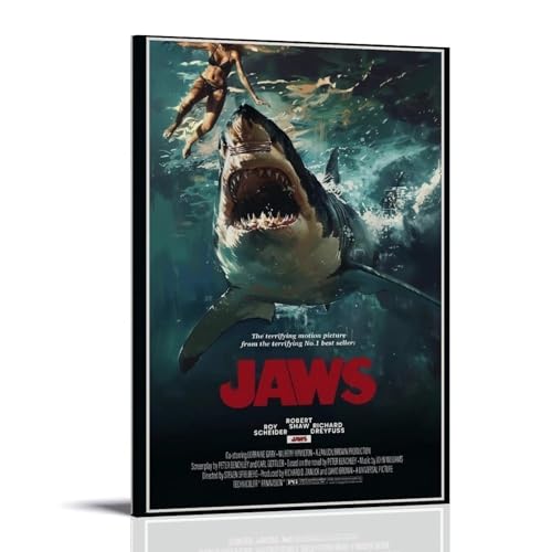 YRAEYWAER Jaws 1975 (4) Poster, ästhetische Dekoration, Wohnzimmer, modern, für Familienschlafzimmer, Schlafzimmer, Wohnzimmer, Wandkunst, Dekoration, Poster, 30 x 45 cm, Rahmenstil von YRAEYWAER